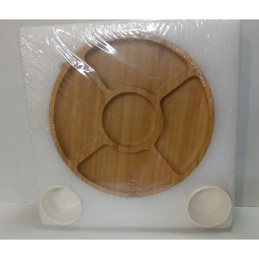 Smirly Brown Premium Bamboo Cheeseboard Charcuterie Platter And Serving Tray Set